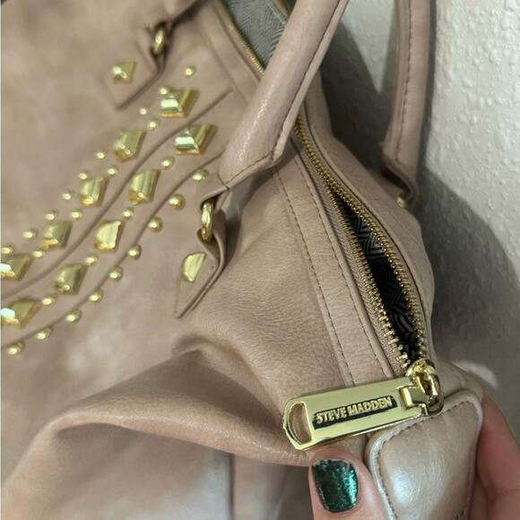 STEVE MADDEN🌟 Mauve with Gold Studs Oversized Boho Shoulder and Handle Bag - Picture 7 of 16
